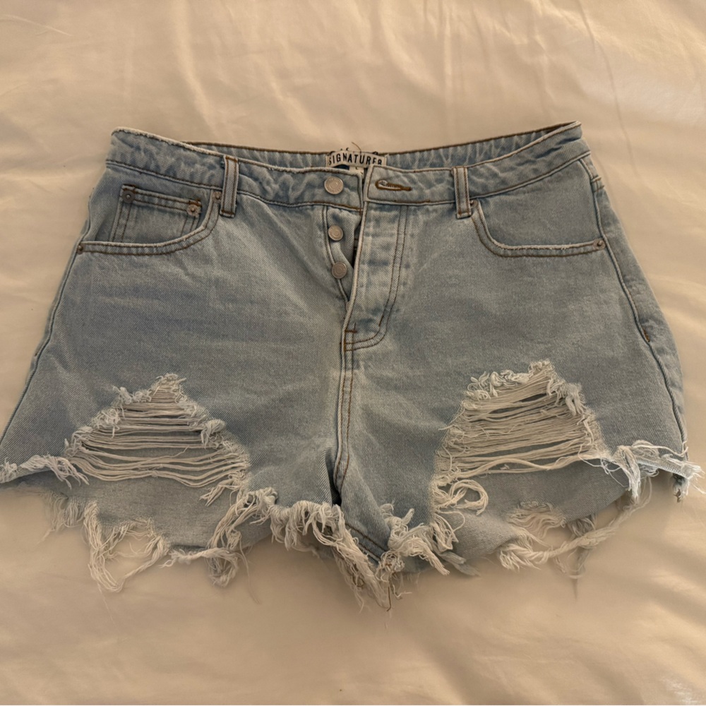 Light Blue Distressed Denim Shorts